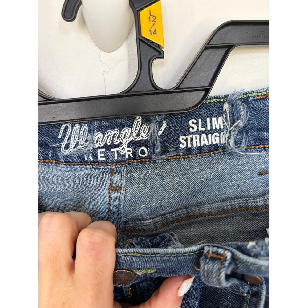 Wrangler Retro Low Rider Jeans Womens 7x31 Slim Straight Rinse Wash Blue BJXP138
